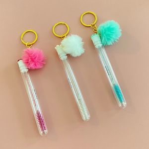 3pcs Tube Eyelash Brush/Spoolie with Furball & Gold Keychain | Mascara Wand
